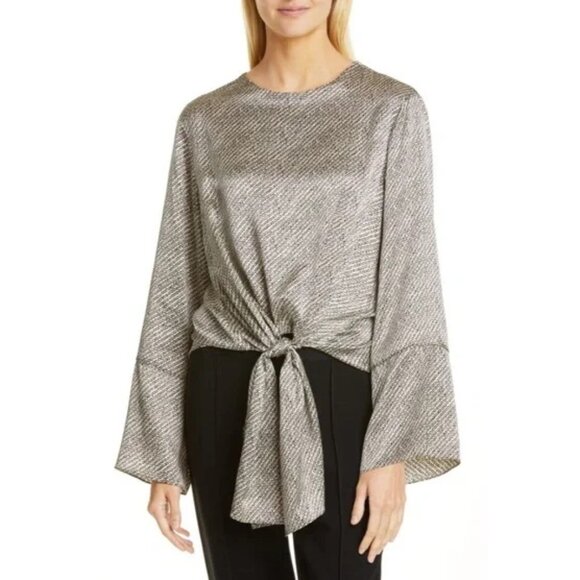 Cinq a Sept Bird's Eye Hayden Silk Tie-Hem Top NWOT